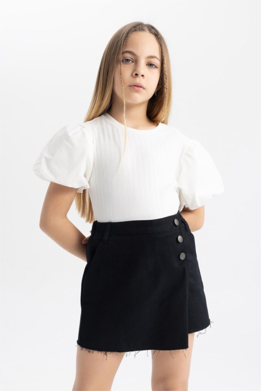 GIRLS & TEENS Black جيبة قطن قصة عادية