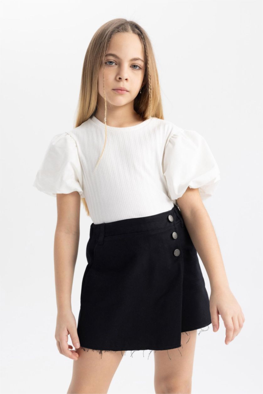 GIRLS & TEENS Black جيبة قطن قصة عادية