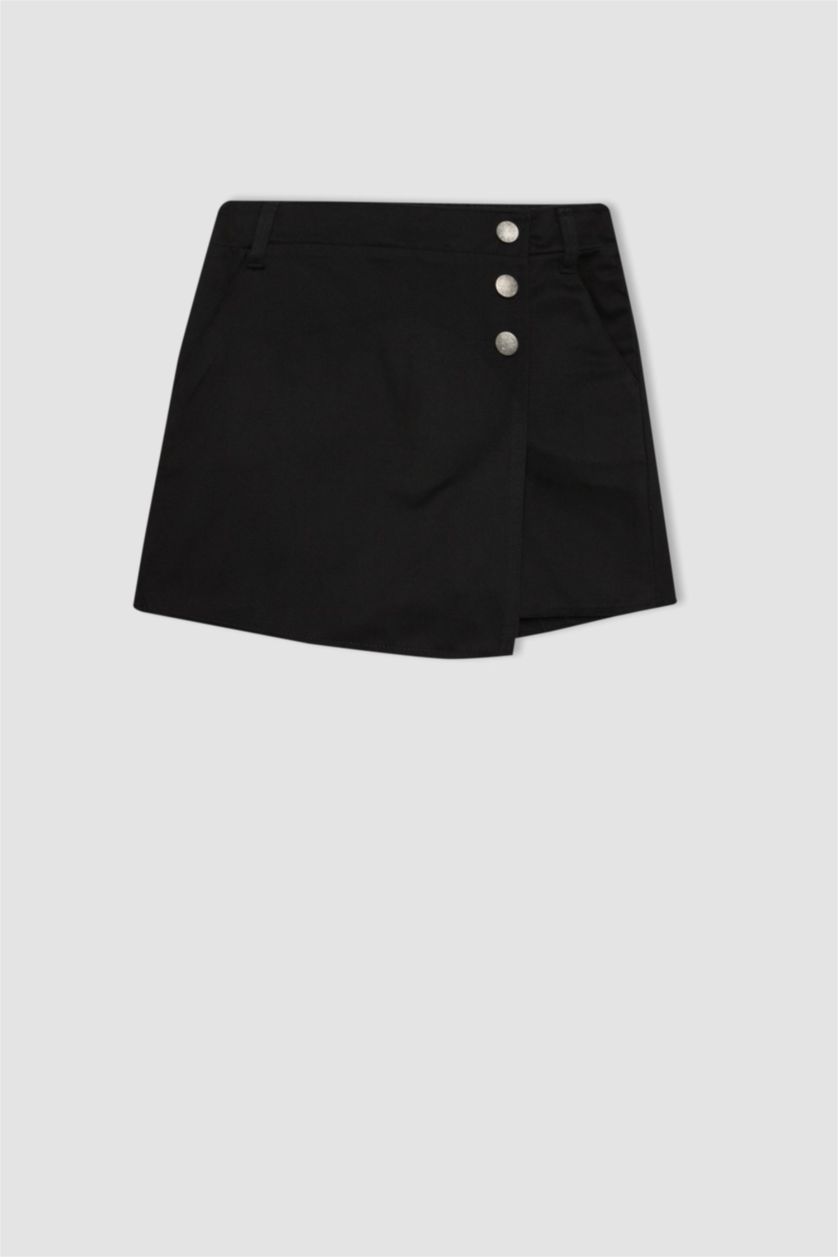 GIRLS & TEENS Black جيبة قطن قصة عادية