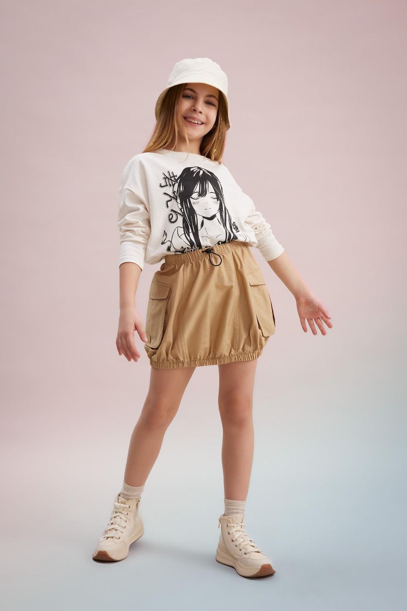 Kız Çocuk - Genç Kız Taş Kargo Cepli Poplin Etek Kız Çocuk
