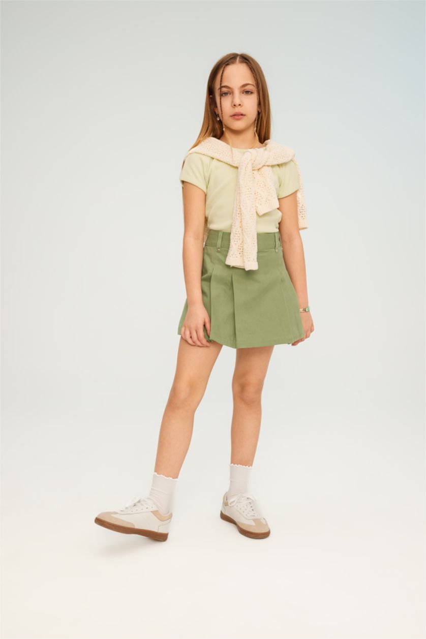 GIRLS & TEENS Light Green Girl Gabardine Regular Fit Skirt