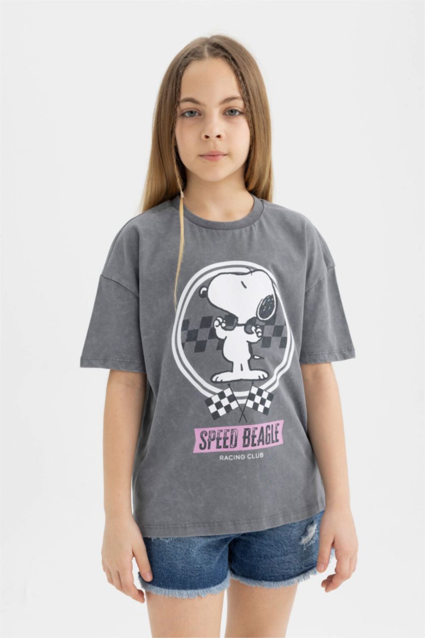 GIRLS & TEENS Grey Oversize Fit Snoopy Licensed Short Sleeve T-Shirt