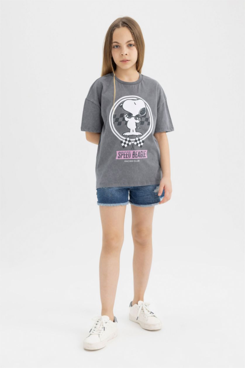 GIRLS & TEENS Grey Oversize Fit Snoopy Licensed Short Sleeve T-Shirt