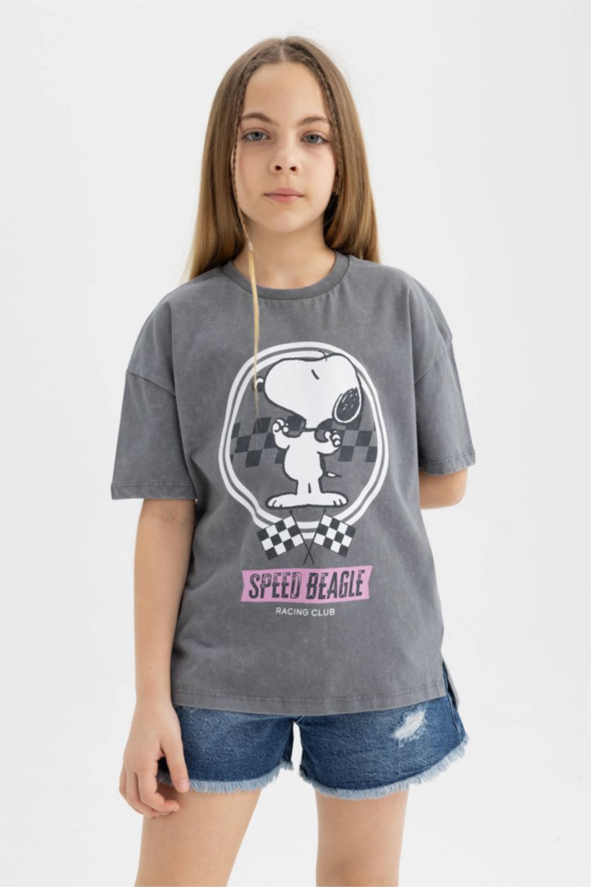 GIRLS & TEENS Grey Oversize Fit Snoopy Licensed Short Sleeve T-Shirt