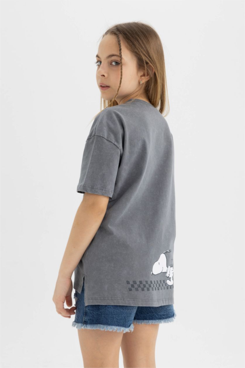 GIRLS & TEENS Grey Oversize Fit Snoopy Licensed Short Sleeve T-Shirt