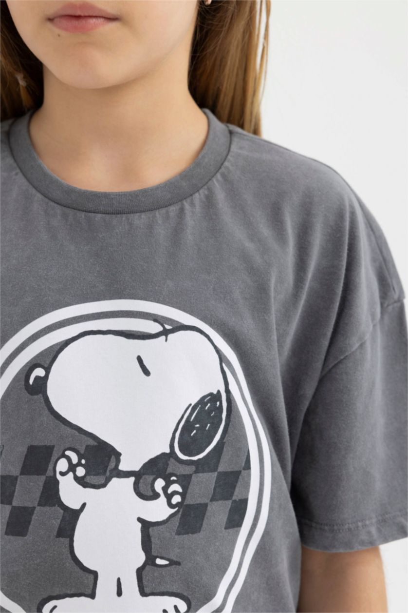 GIRLS & TEENS Grey Oversize Fit Snoopy Licensed Short Sleeve T-Shirt