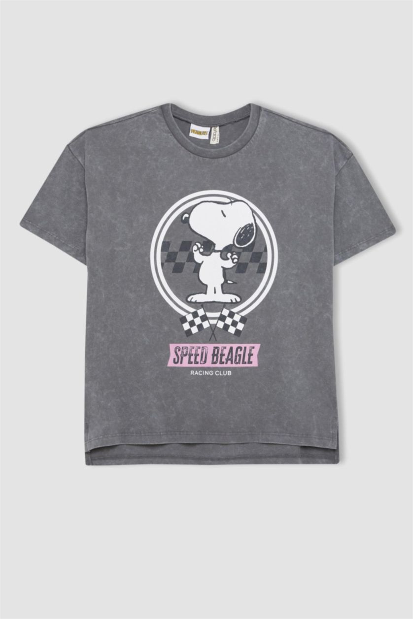 GIRLS & TEENS Grey Oversize Fit Snoopy Licensed Short Sleeve T-Shirt