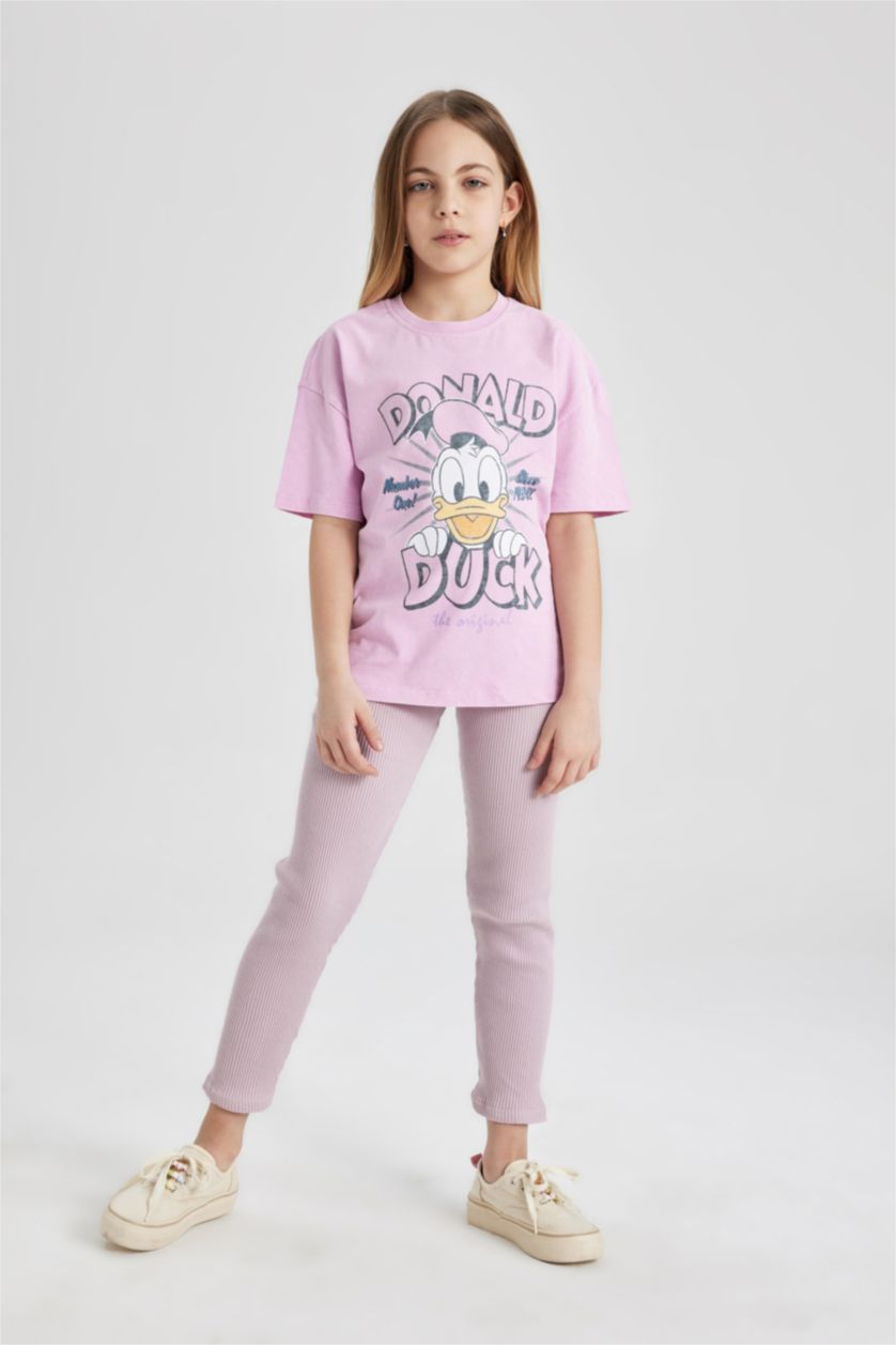 Kız Çocuk - Genç Kız Pembe Kız Çocuk Disney Mickey & Minnie Oversize Geniş Kalıp Bisiklet Yaka Kısa Kollu Tişört