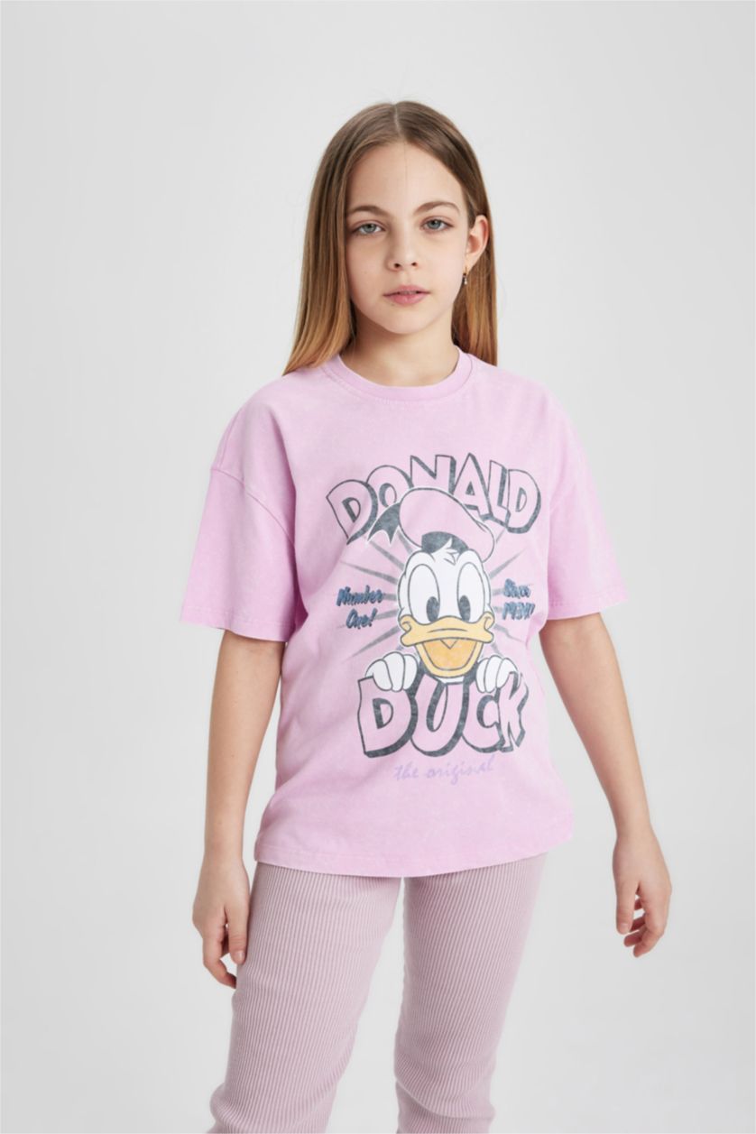 Kız Çocuk - Genç Kız Pembe Kız Çocuk Disney Mickey & Minnie Oversize Geniş Kalıp Bisiklet Yaka Kısa Kollu Tişört