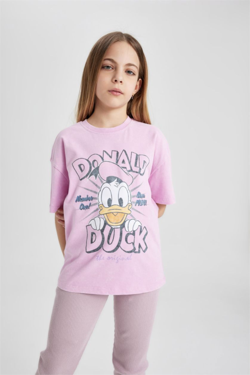 Kız Çocuk - Genç Kız Pembe Kız Çocuk Disney Mickey & Minnie Oversize Geniş Kalıp Bisiklet Yaka Kısa Kollu Tişört