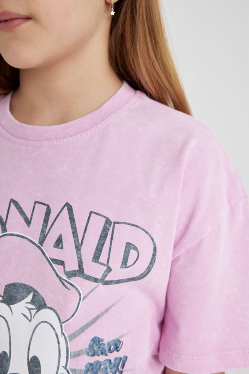 Kız Çocuk - Genç Kız Pembe Kız Çocuk Disney Mickey & Minnie Oversize Geniş Kalıp Bisiklet Yaka Kısa Kollu Tişört