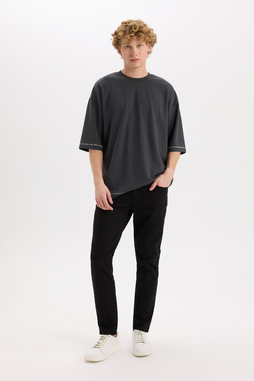 رجالي أنثرا تيشيرت نص كم تقيل قصة فضفاضة