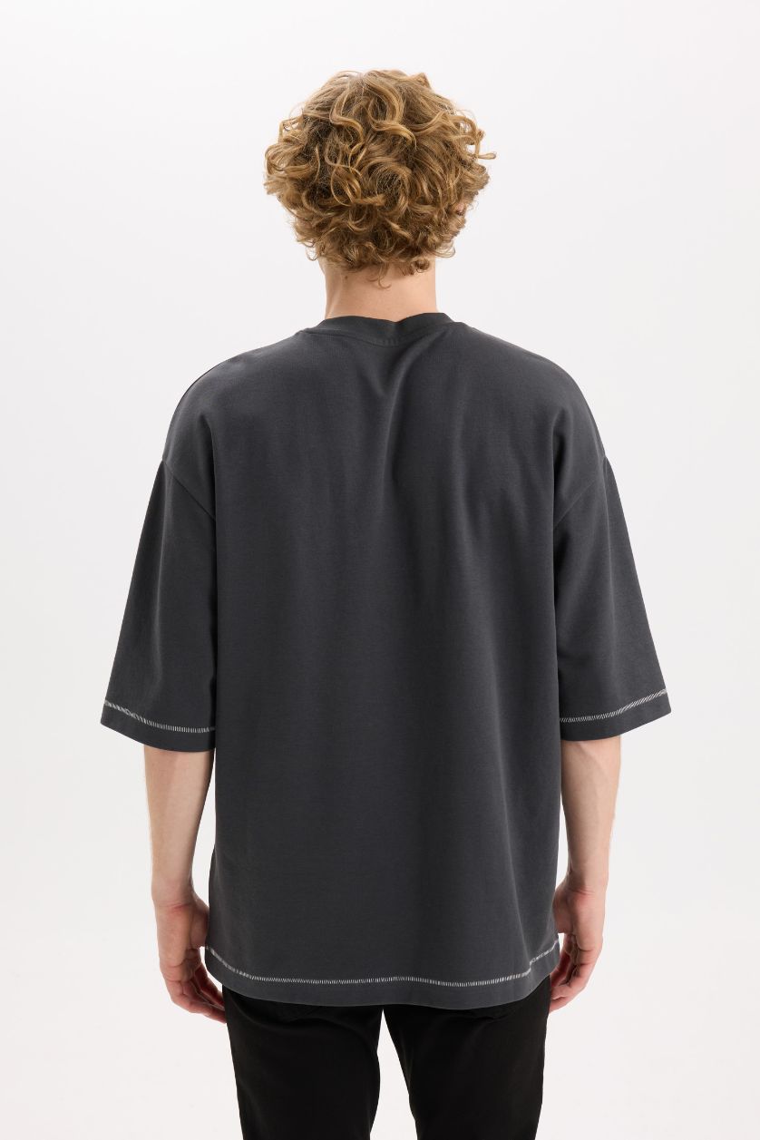 رجالي أنثرا تيشيرت نص كم تقيل قصة فضفاضة