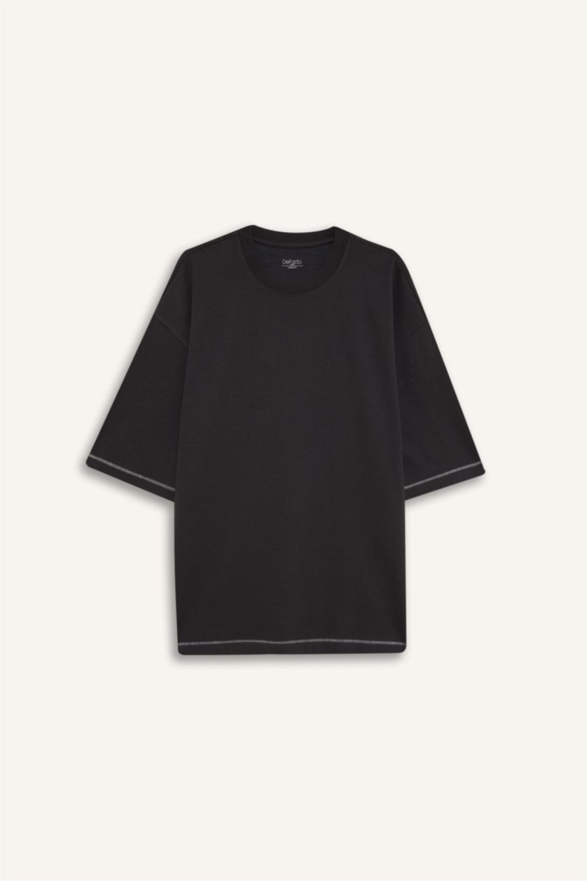 رجالي أنثرا تيشيرت نص كم تقيل قصة فضفاضة