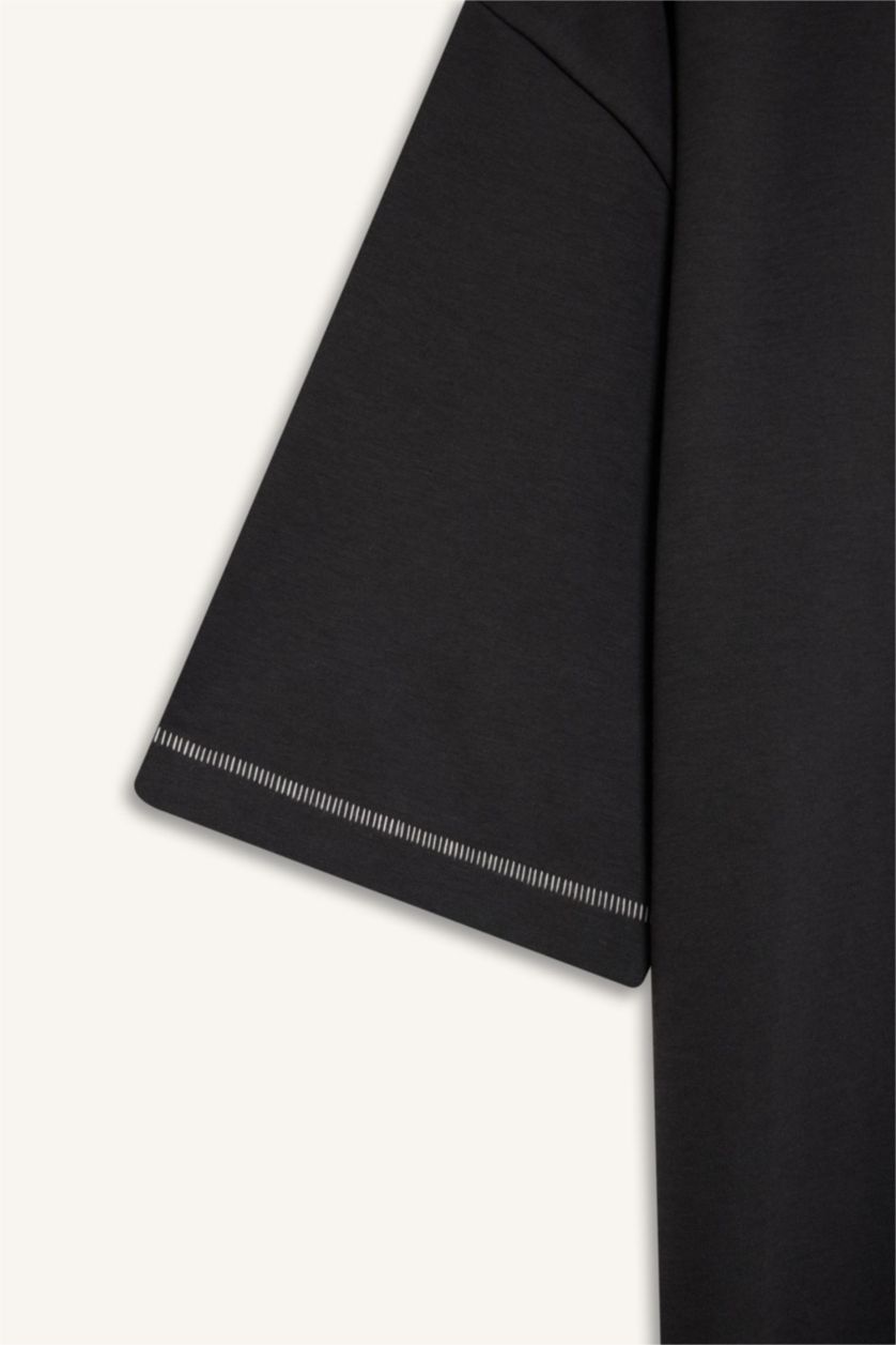 رجالي أنثرا تيشيرت نص كم تقيل قصة فضفاضة