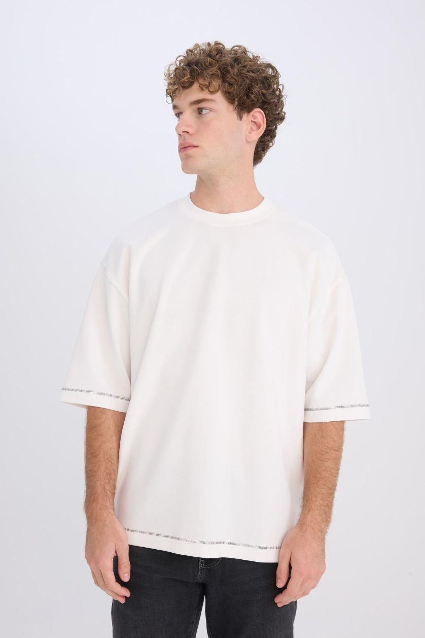 Erkek Ekru Nefes Alabilen Kumaş Tişört