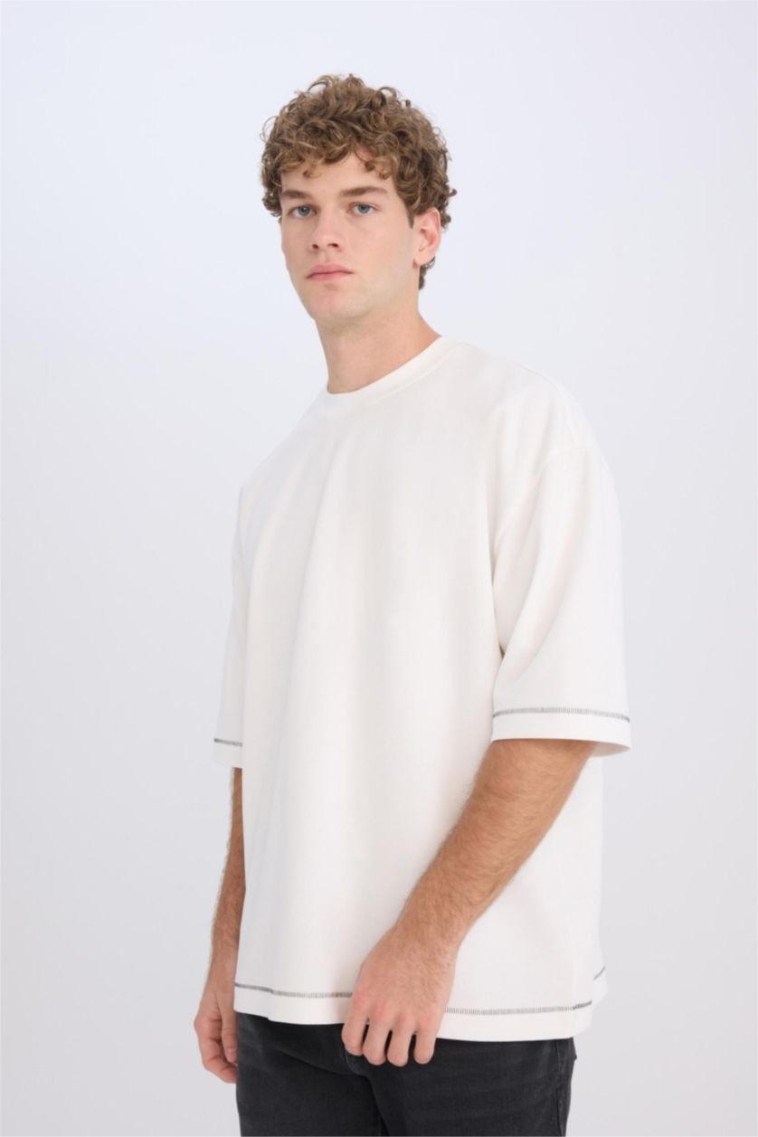 Erkek Ekru Nefes Alabilen Kumaş Tişört