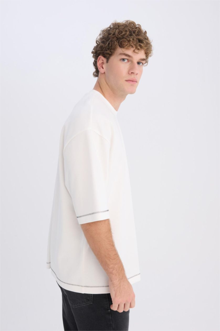 Erkek Ekru Nefes Alabilen Kumaş Tişört