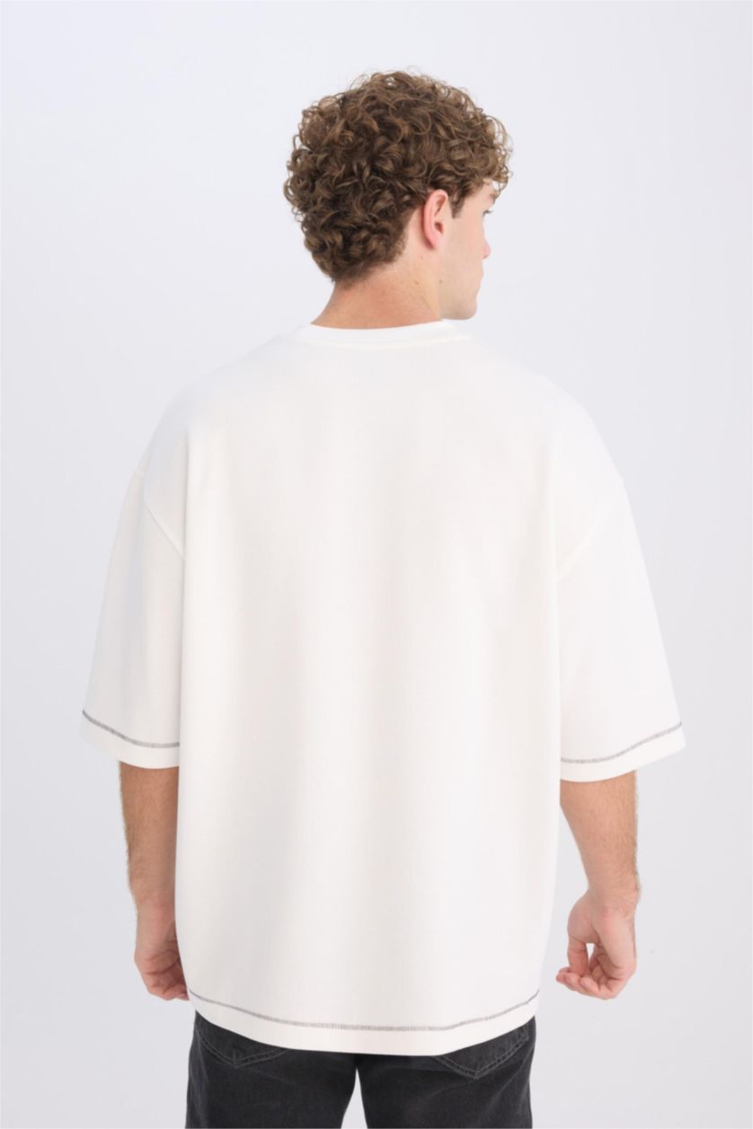 Erkek Ekru Nefes Alabilen Kumaş Tişört