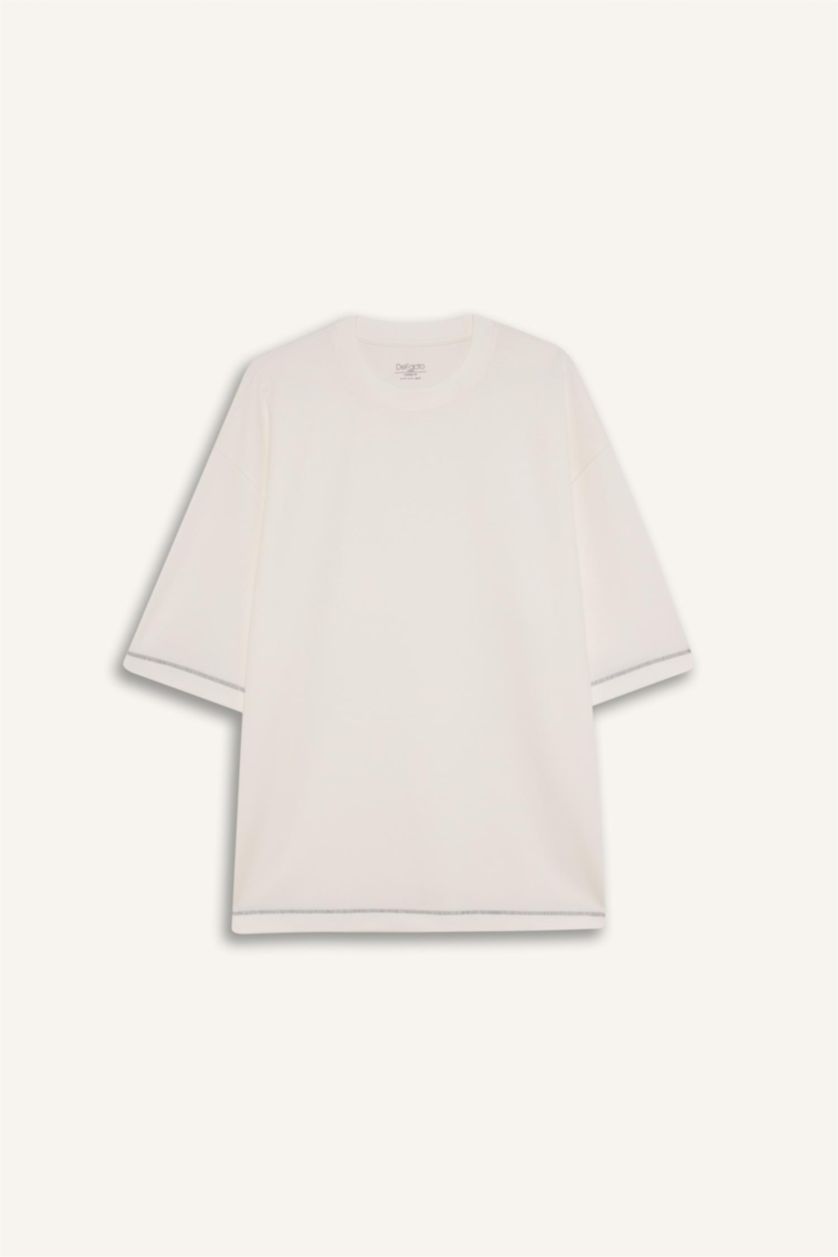 Erkek Ekru Nefes Alabilen Kumaş Tişört