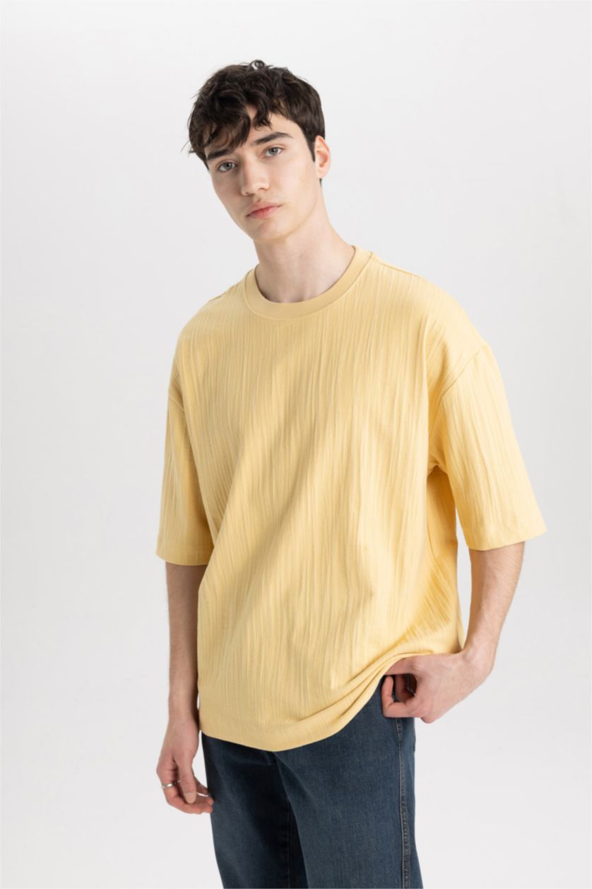 MAN Light Yellow Loose Fit Crew Neck Short Sleeve T-Shirt