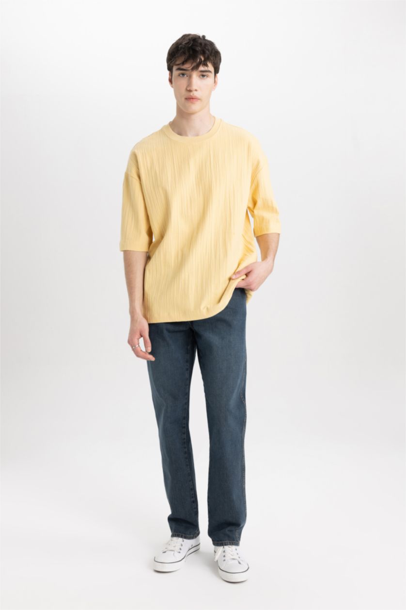 MAN Light Yellow Loose Fit Crew Neck Short Sleeve T-Shirt