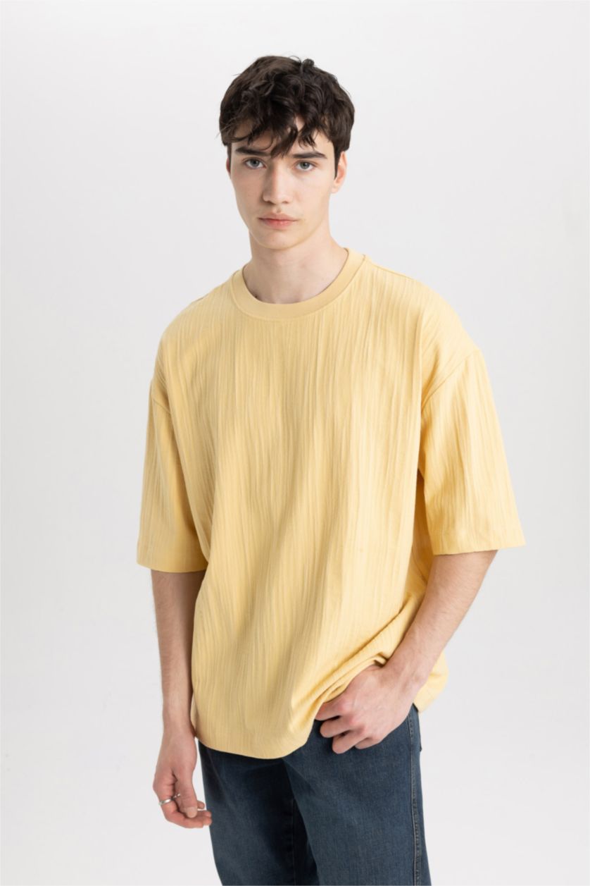 MAN Light Yellow Loose Fit Crew Neck Short Sleeve T-Shirt