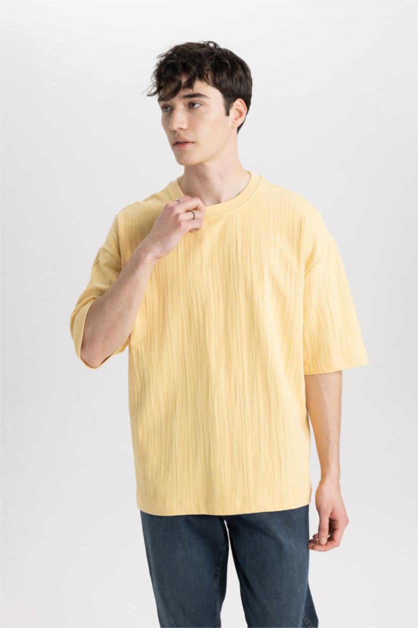 MAN Light Yellow Loose Fit Crew Neck Short Sleeve T-Shirt