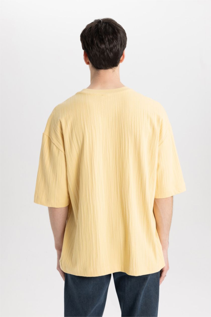 MAN Light Yellow Loose Fit Crew Neck Short Sleeve T-Shirt
