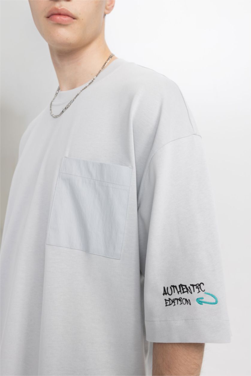 رجالي رمادي فاتح تيشيرت نص كم قصة فضفاضة مطبوع