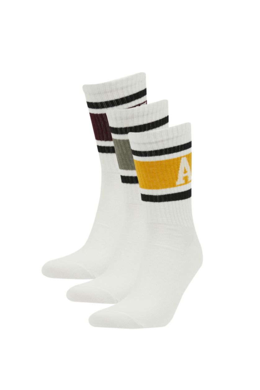 MAN White Man Striped 3 Piece Cotton Long Socks