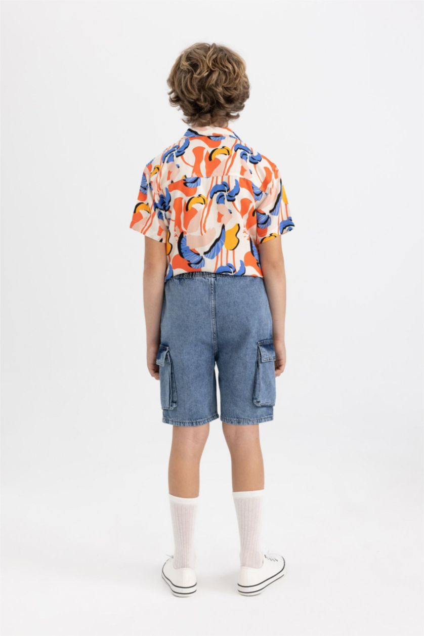 Erkek Çocuk - Genç Erkek Mavi Erkek Çocuk Kargo Cepli Jean Şort