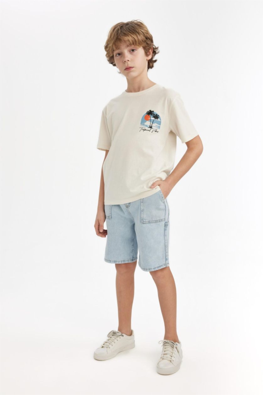 Erkek Çocuk - Genç Erkek Buz Mavi Jean Şort Erkek Çocuk