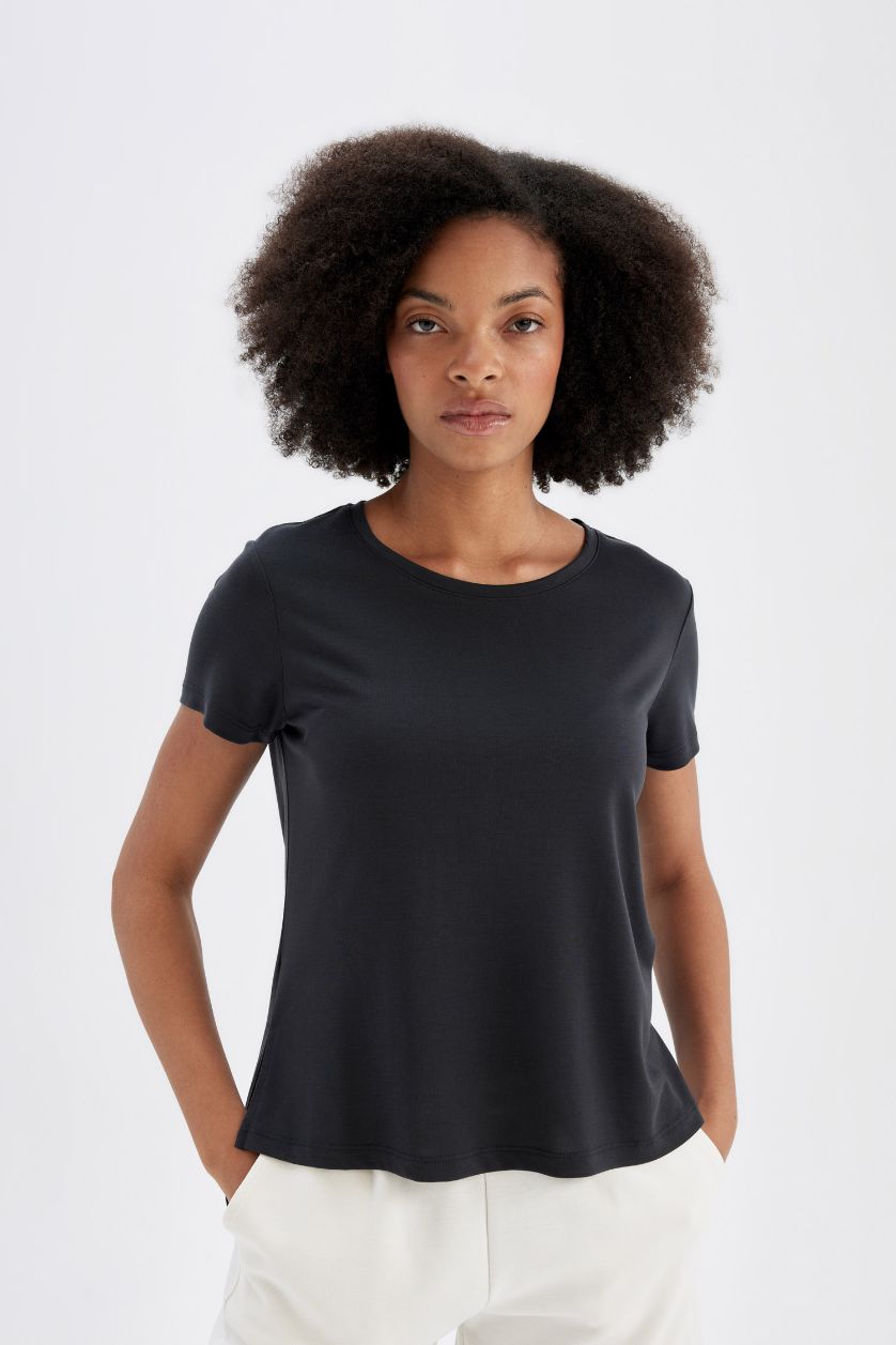 WOMAN Anthracite DeFactoFit Standard Fit Modal T-Shirt