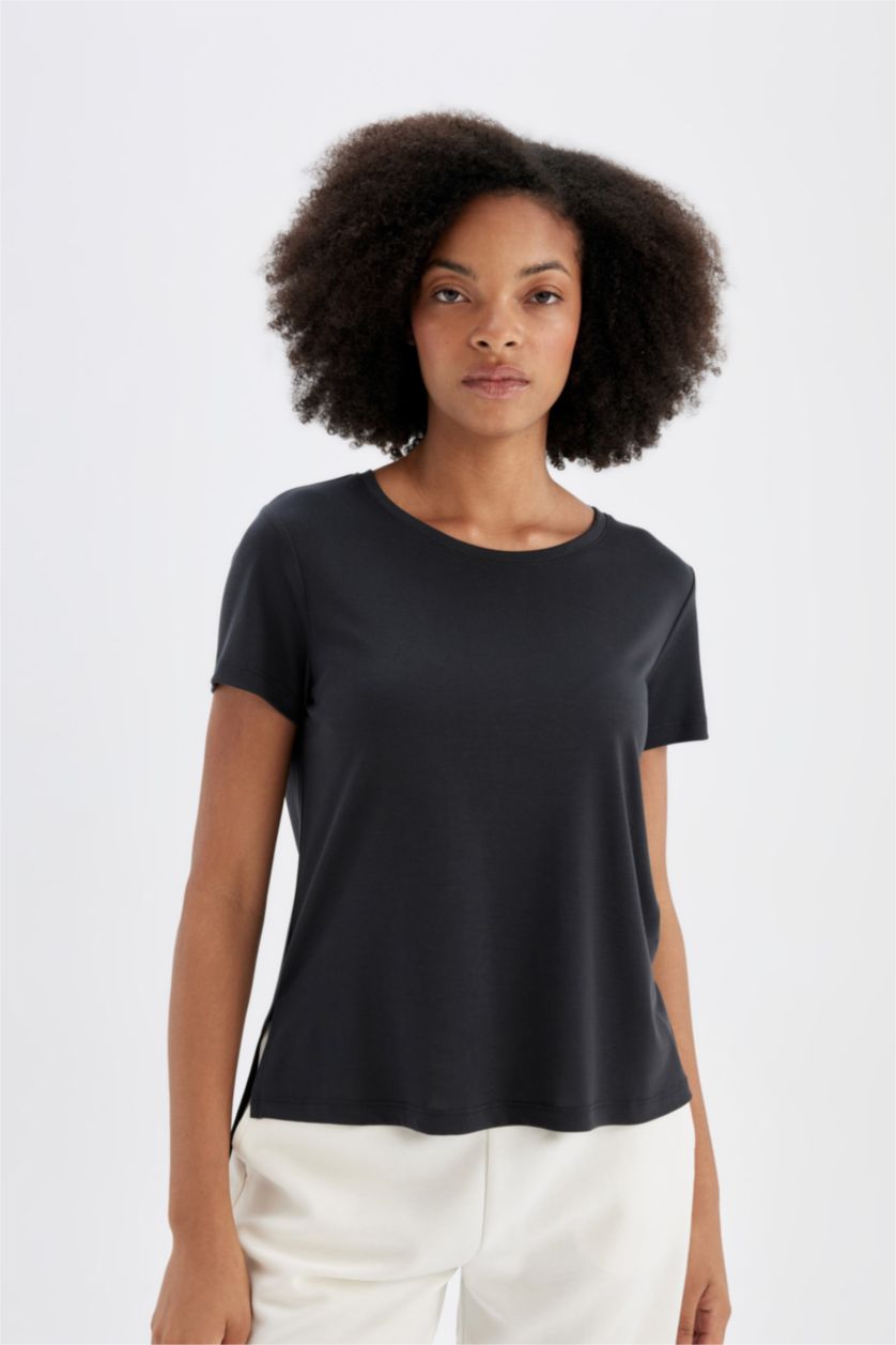 WOMAN Anthracite DeFactoFit Standard Fit Modal T-Shirt