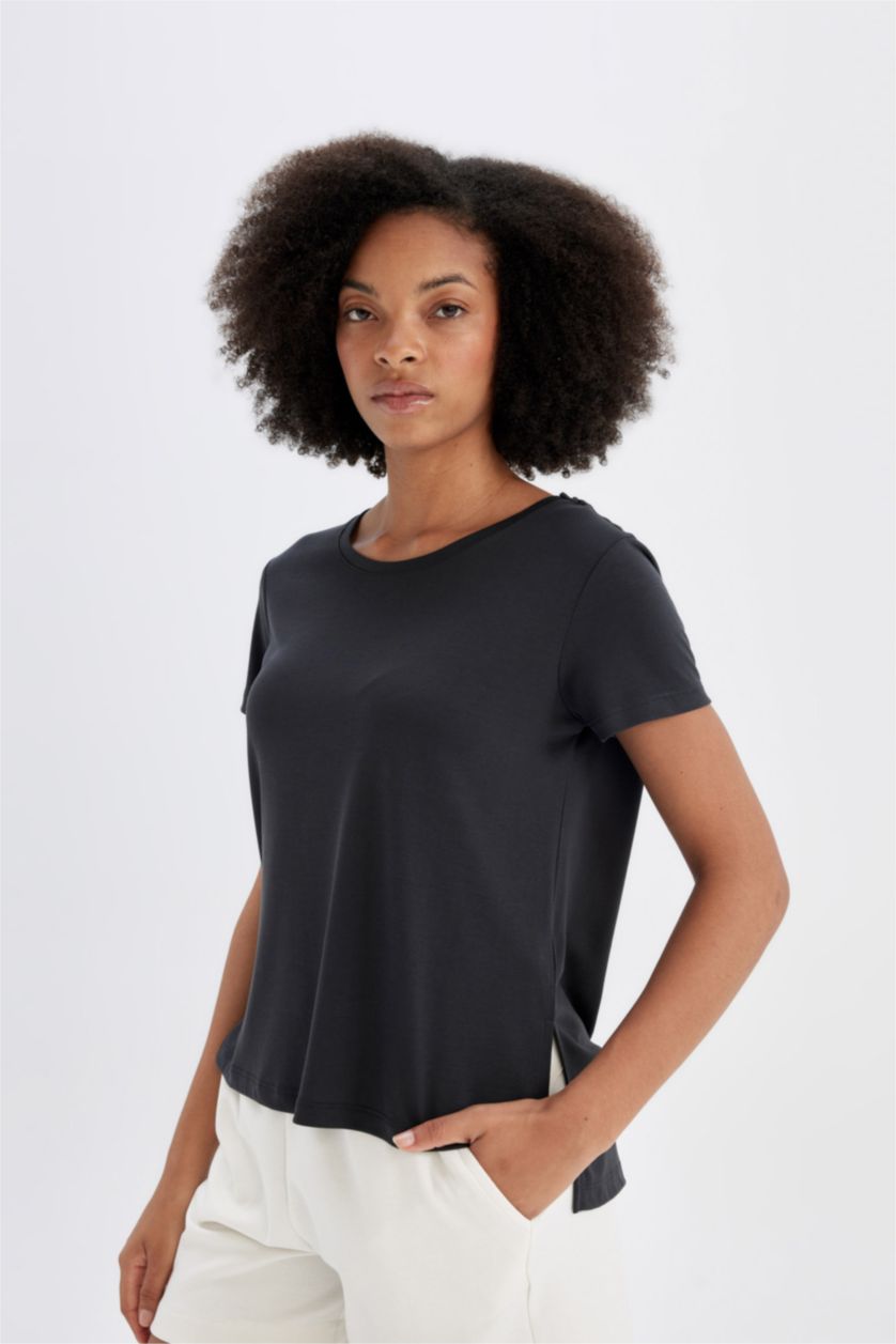 WOMAN Anthracite DeFactoFit Standard Fit Modal T-Shirt