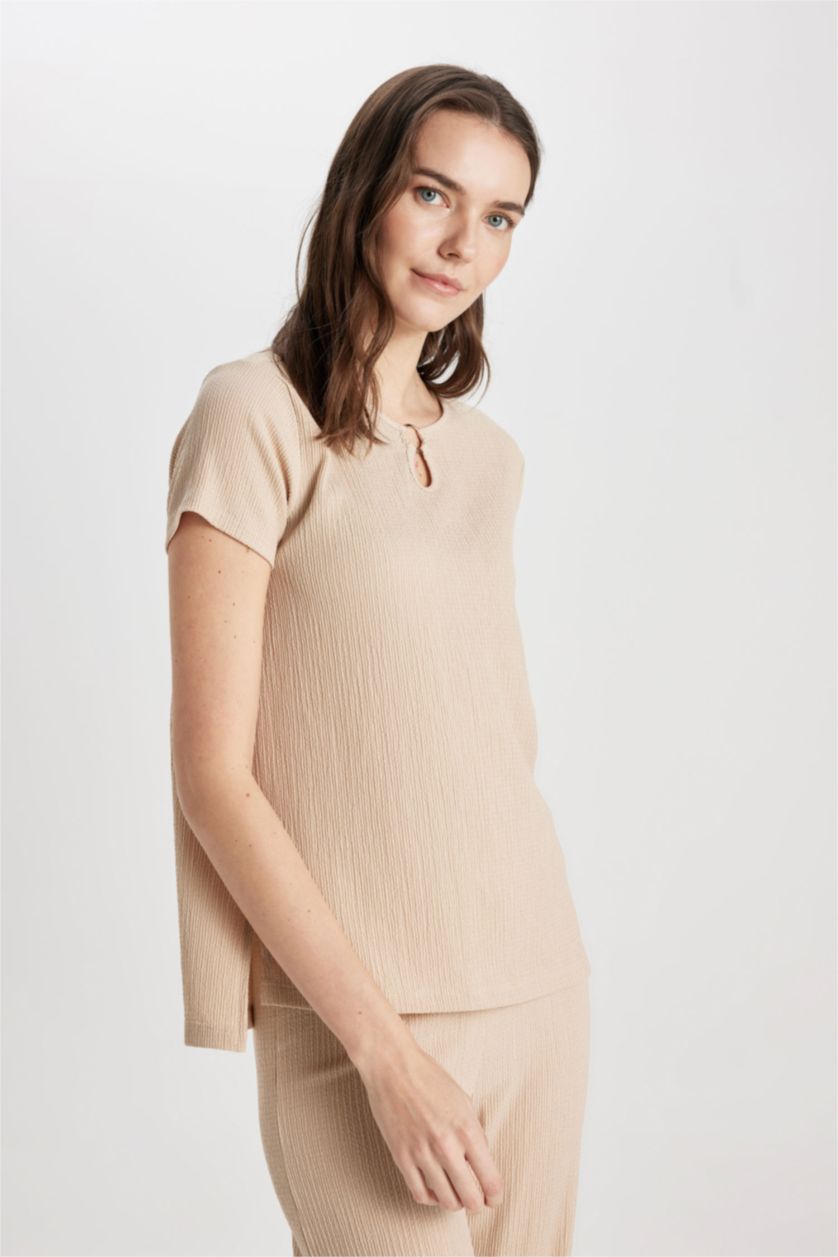 WOMAN Beige Crew Neck Short Sleeve T-Shirt