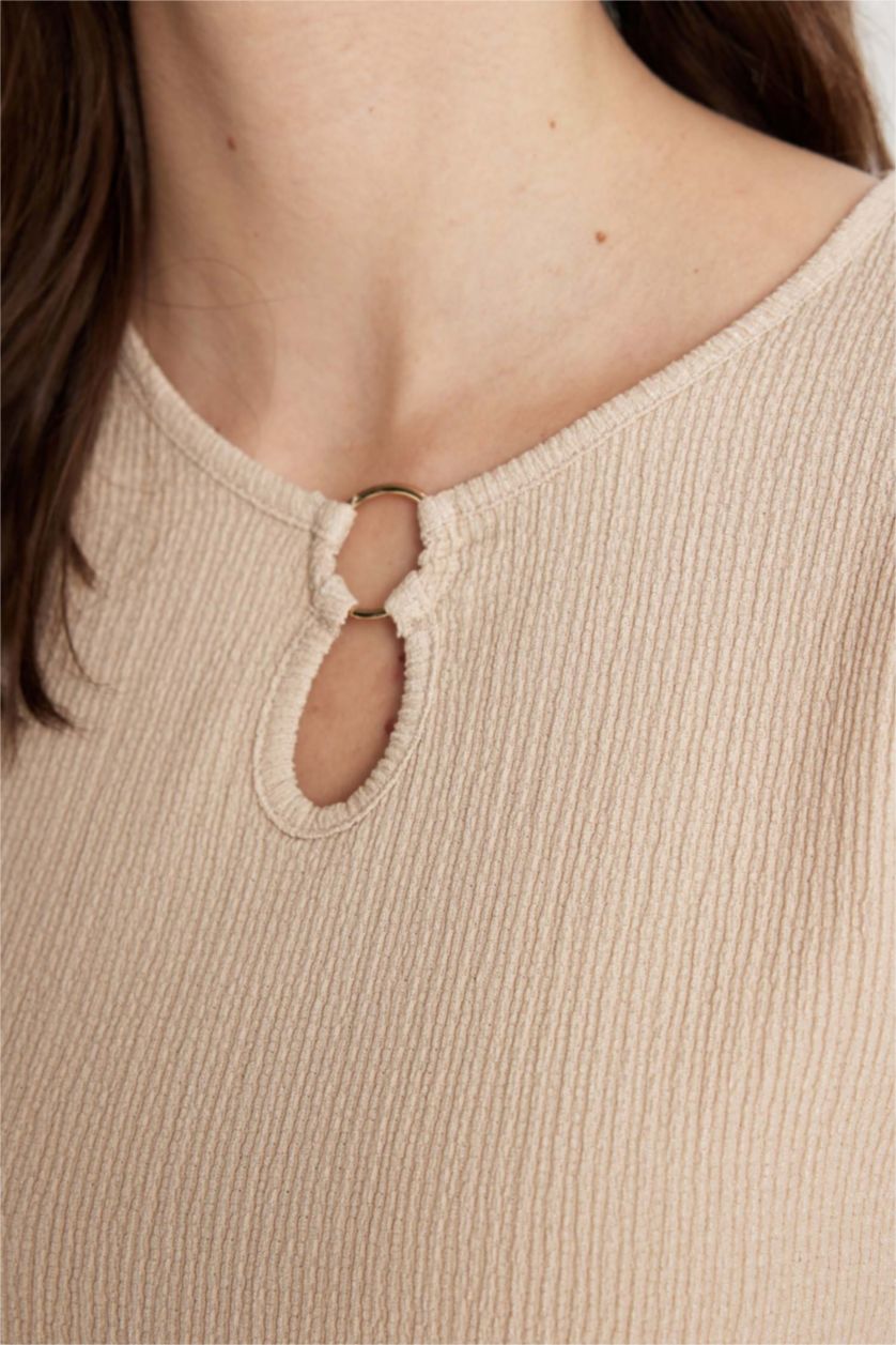 WOMAN Beige Crew Neck Short Sleeve T-Shirt