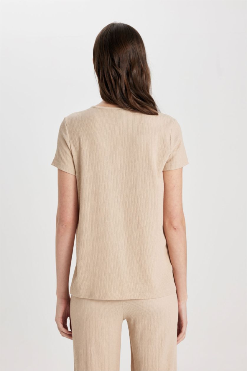 WOMAN Beige Crew Neck Short Sleeve T-Shirt