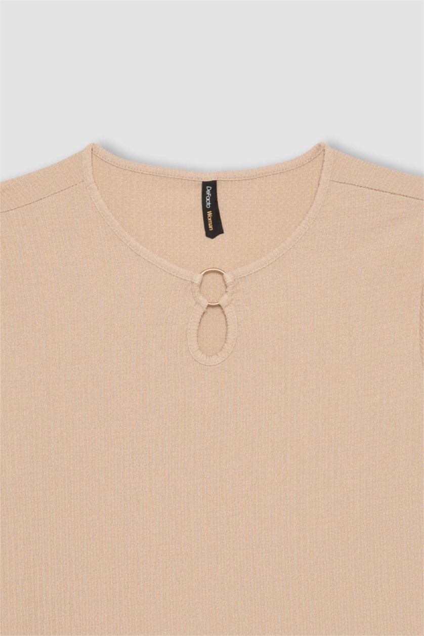 WOMAN Beige Crew Neck Short Sleeve T-Shirt