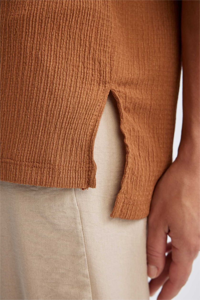 Kadın Açık Kahve Bisiklet Yaka Kısa Kollu Tişört