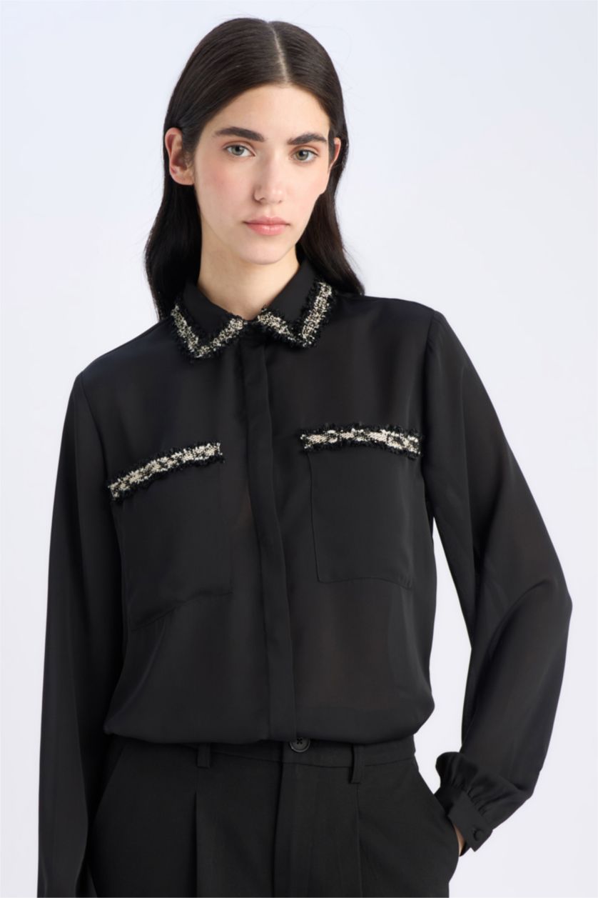 FEMME Noir Chemise oversize en crêpe à manches longues
