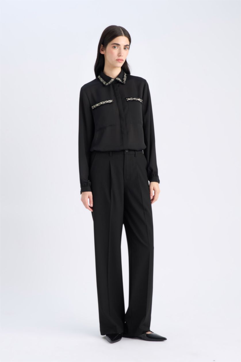 FEMME Noir Chemise oversize en crêpe à manches longues