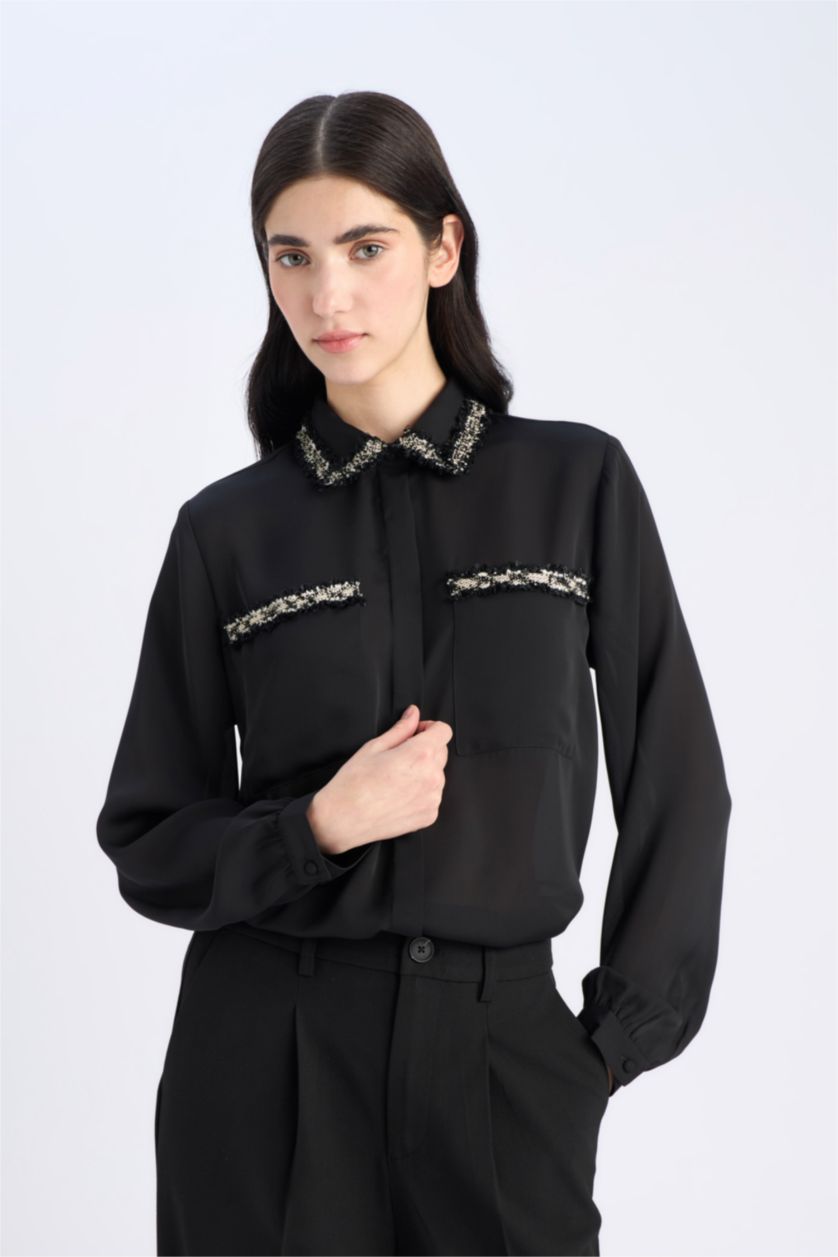 FEMME Noir Chemise oversize en crêpe à manches longues