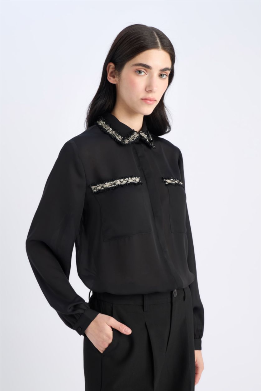 FEMME Noir Chemise oversize en crêpe à manches longues