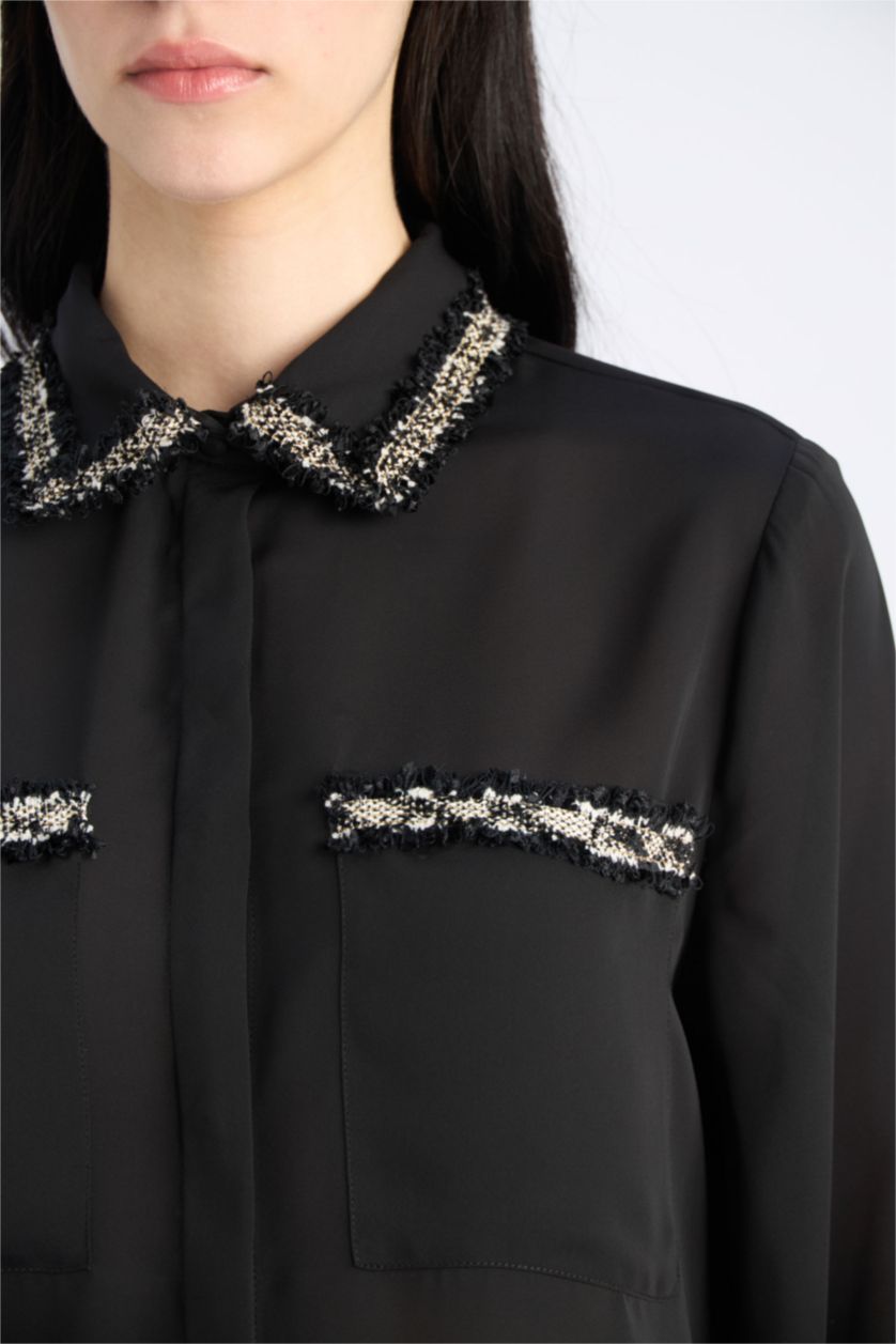 FEMME Noir Chemise oversize en crêpe à manches longues