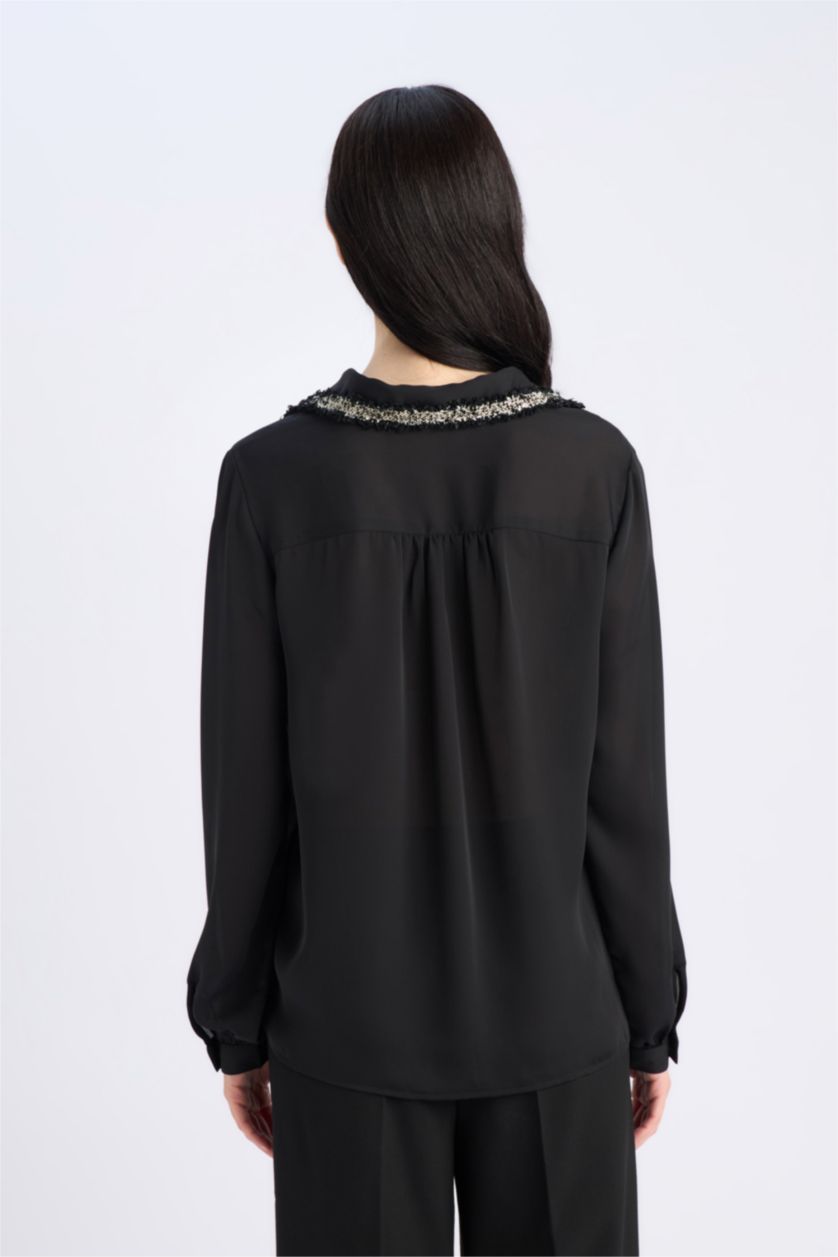 FEMME Noir Chemise oversize en crêpe à manches longues