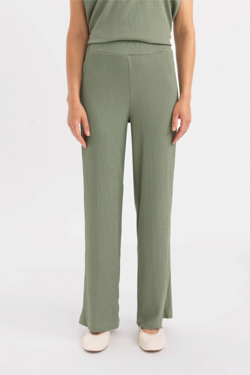 Әйелдерге Жеңіл хаки Брюки Wide Leg креп