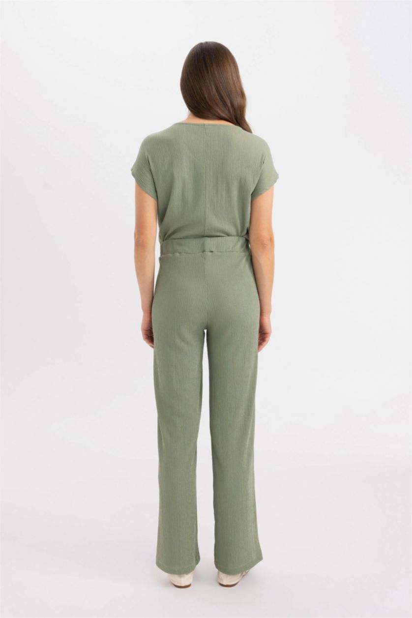 Әйелдерге Жеңіл хаки Брюки Wide Leg креп