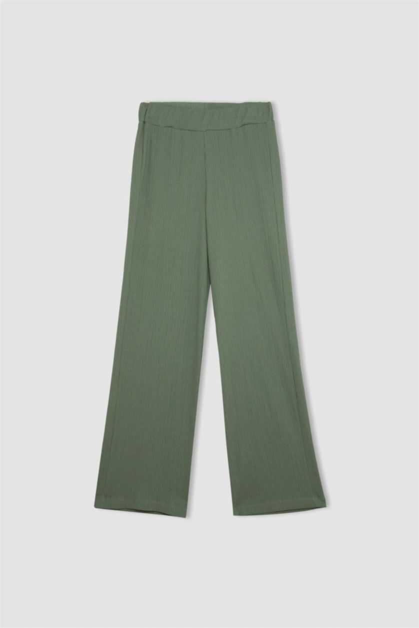 Әйелдерге Жеңіл хаки Брюки Wide Leg креп